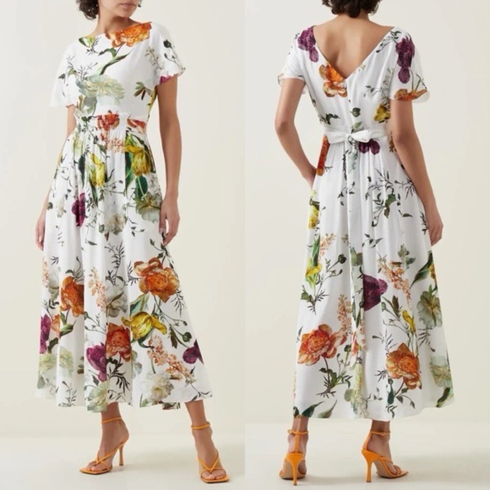NWT $1495 Erdem Fraser Floral Print Cap Sleeve Dress